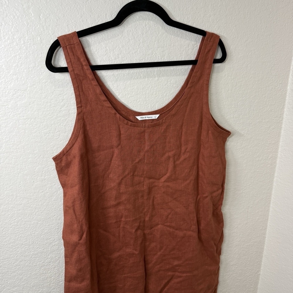 Pillow & Pajamas Rust Linen Shift Dress Natural Fibers Summer Travel Size Large - Picture 4 of 7